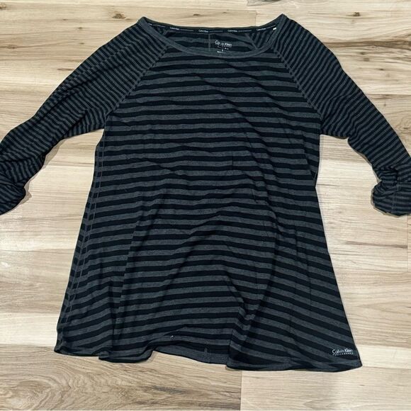 Calvin Klein Performance Grey Black Striped Tunic Top Women’s Large - Picture 1 of 3